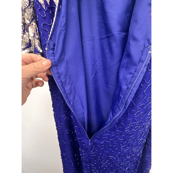 Vintage Formal Sequins Silk Beaded Dress Stenay 80’s Glamour Scallop Sleeves 14 - Picture 12 of 16